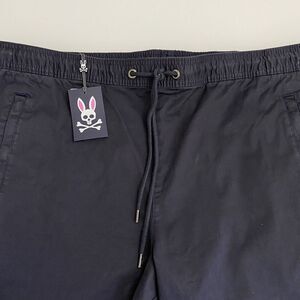 NWT Psycho Bunny Men Chamers Navy Woven Jogger Pants 3XL Drawstring Elastic Cuff
